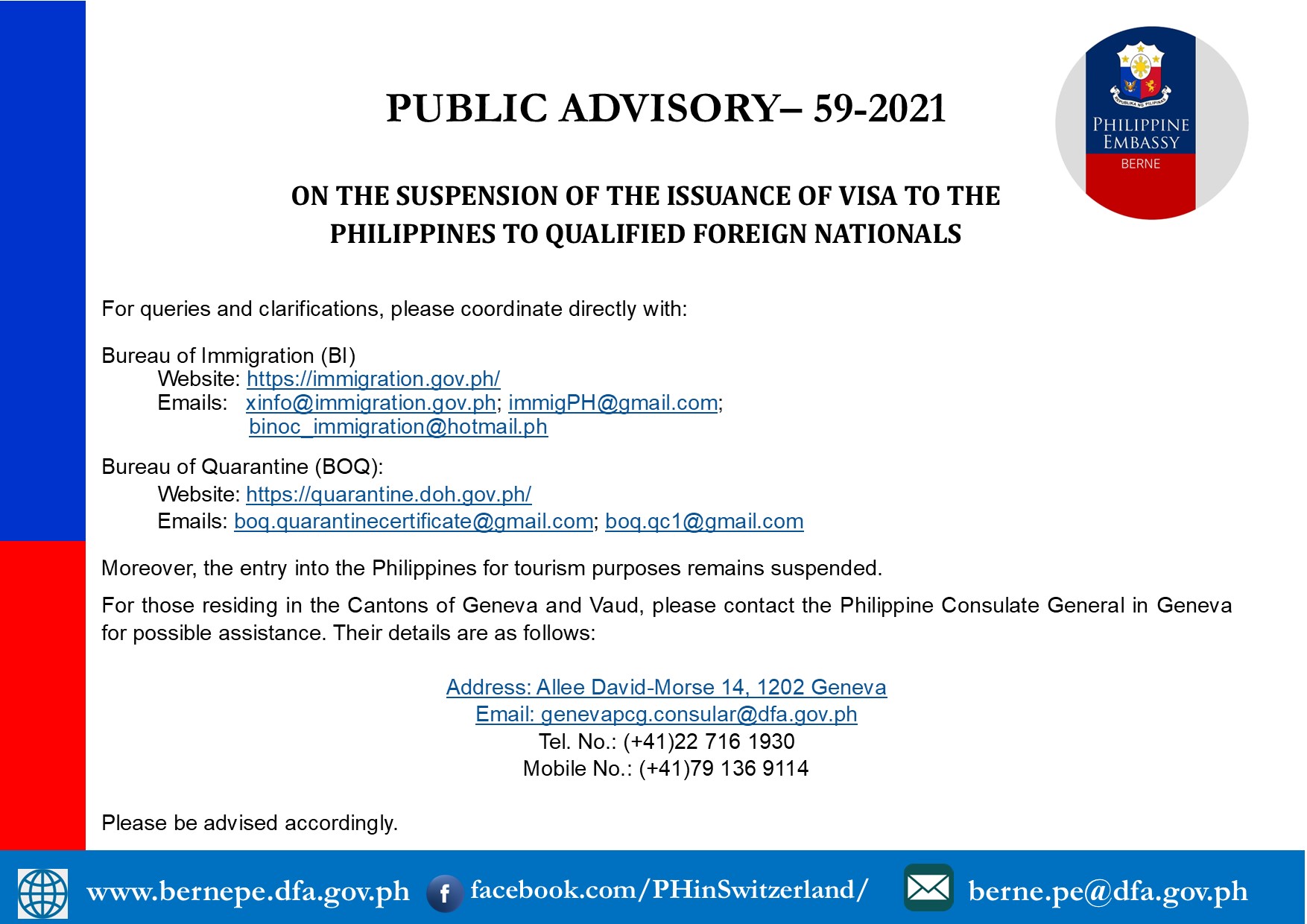 1PA 59 2021 ON THE SUSPENSION OF TE ISSUANCE OF VISA TO THE PHILIPPINES TO QUALIFIED FOREIGN NATIONALS