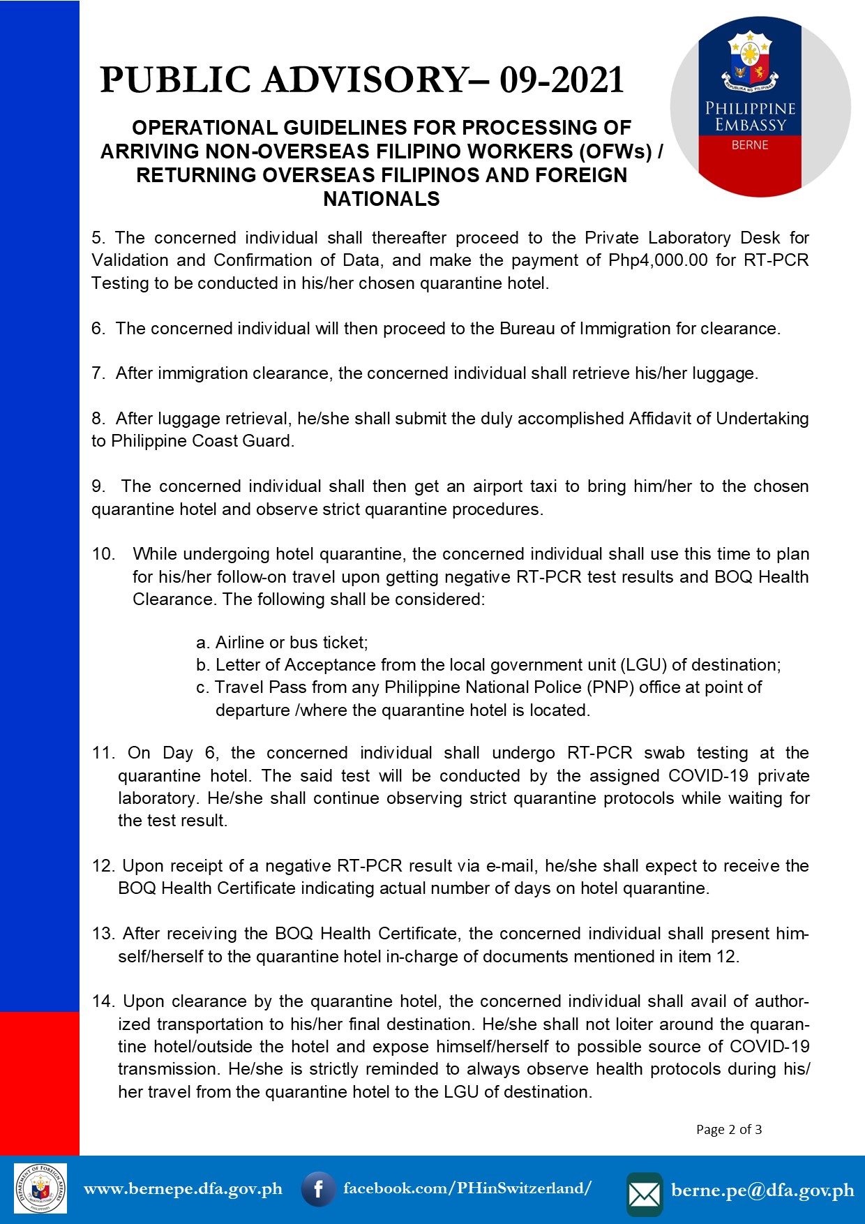 2PA 09 2021 OPERATIONAL GUIDELINES FOR PROCESSING OF ARRIVING NON OVERSEAS FILIPINO WORKERS OFWs RETURNING OVERSEAS FILIPINOS AND FOREIGN NATIONALS