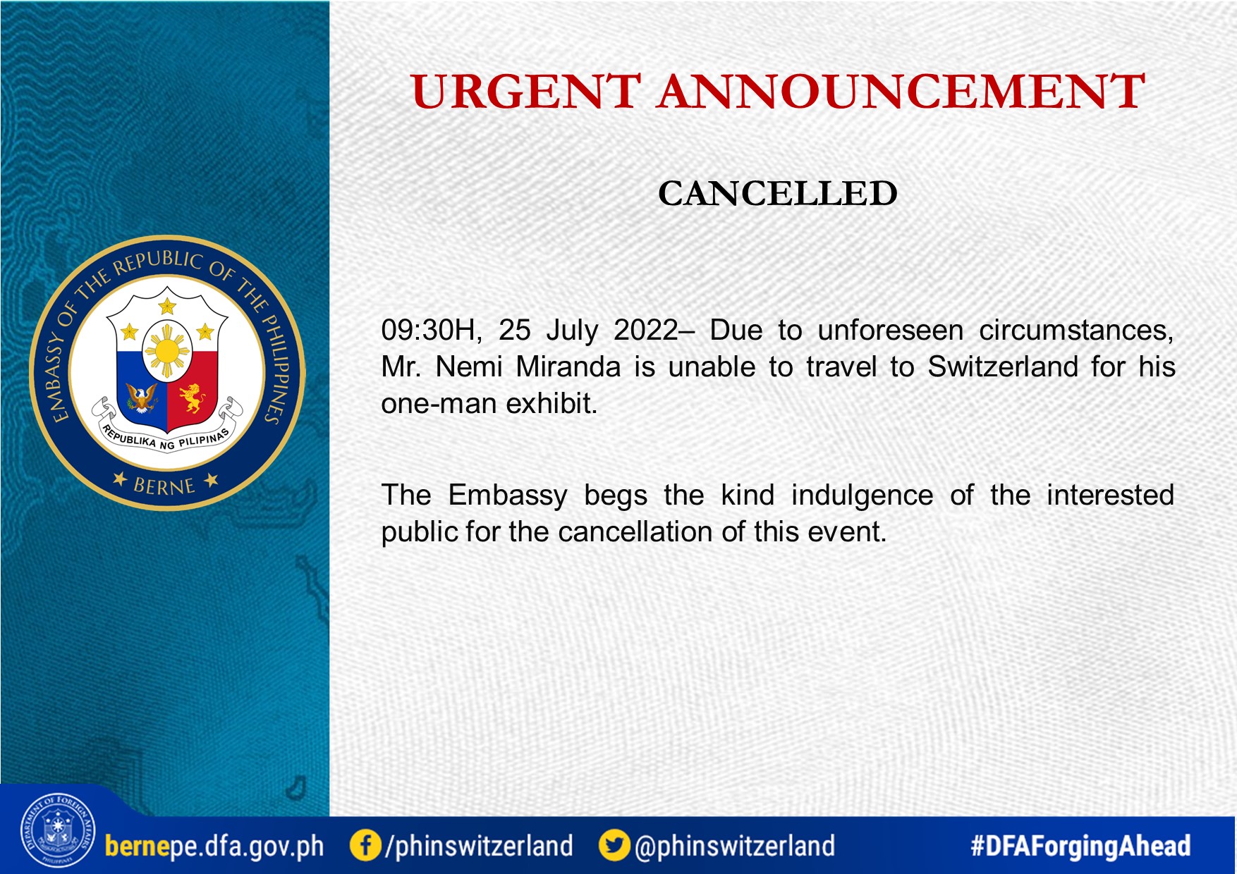 A 27 2022 Cancellation of the Event