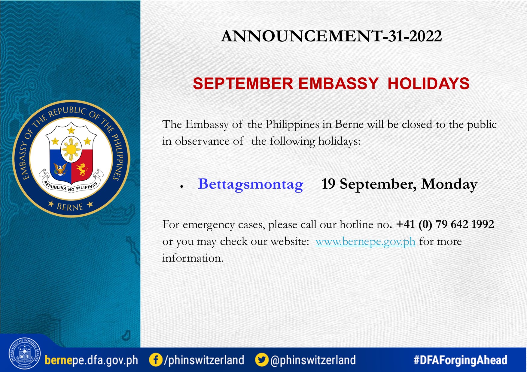 A 31 2022 SEPTEMBER EMBASSY HOLIDAYS