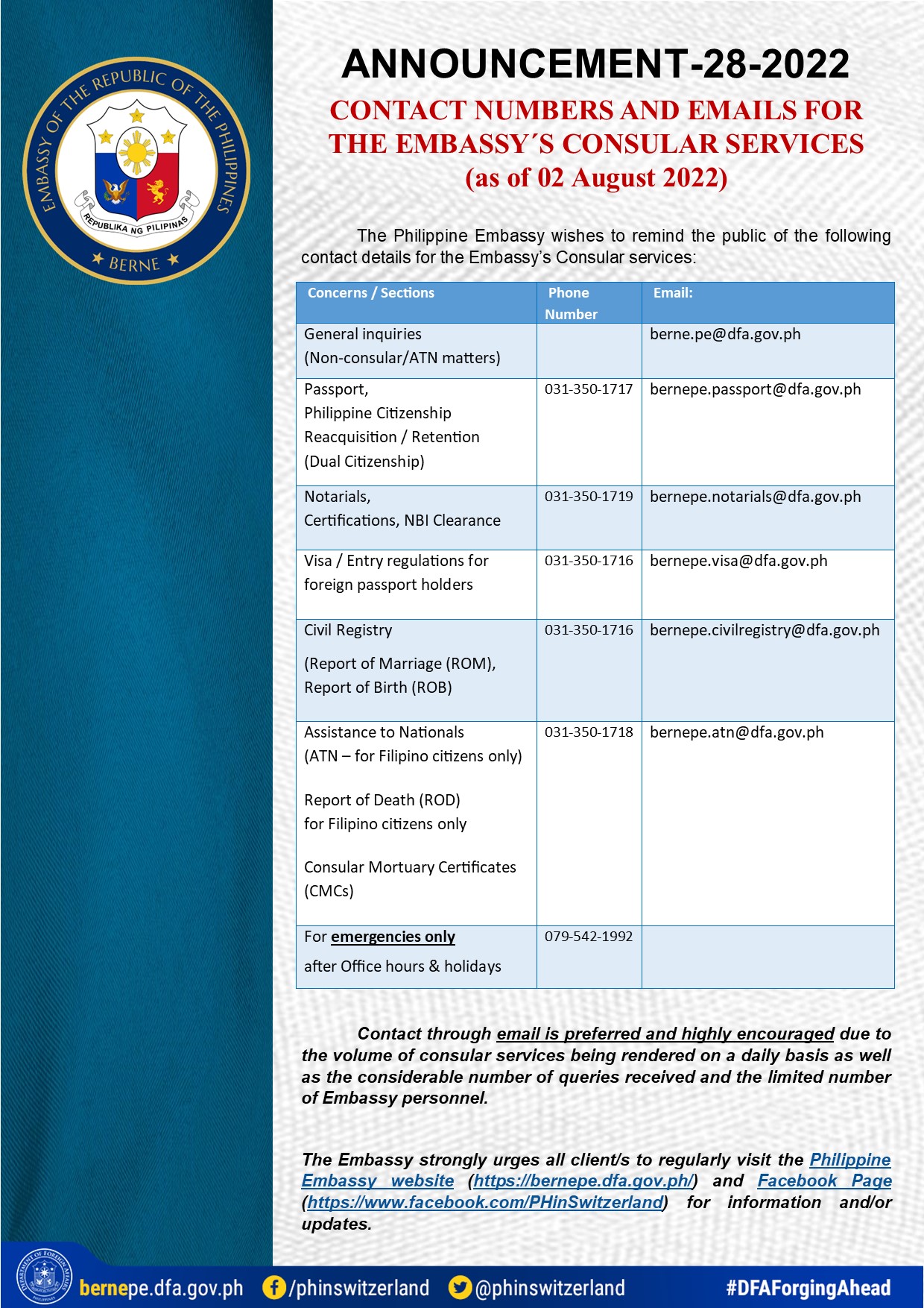 Announcement 28 2022 Embassy Contact Details