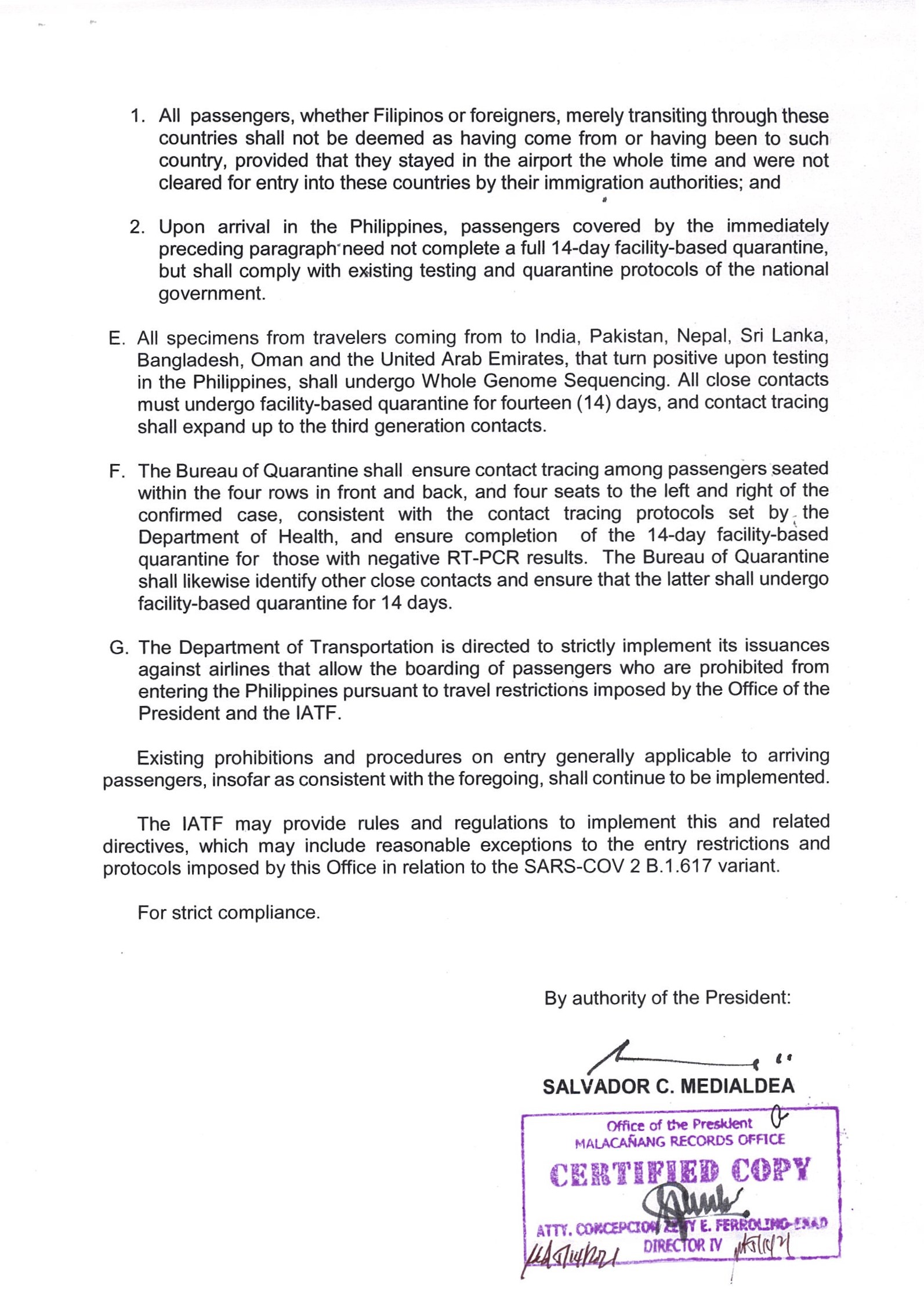 Memorandum from the Executive Secretary dated 14 May 2021 Page 2