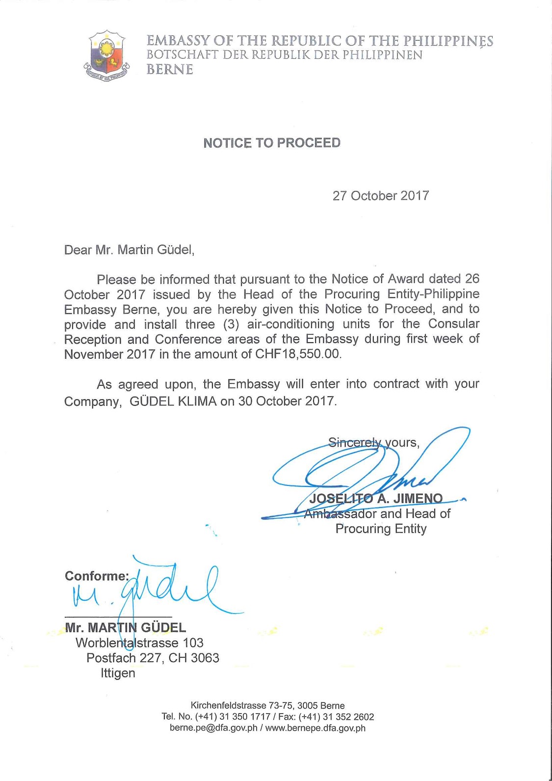 Notice to Proceed Martin Güdel