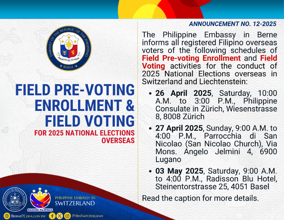 Announcement no. 12 2025 Field Pre voting Enrollment and Field Voting in CH