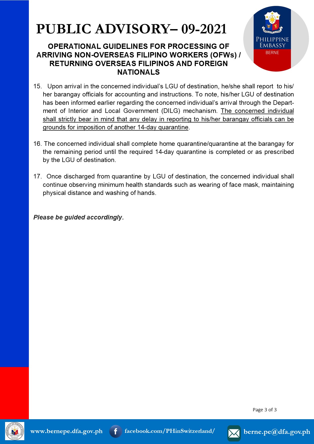 PA 09 2021 OPERATIONAL GUIDELINES FOR PROCESSING OF ARRIVING NON OVERSEAS FILIPINO WORKERS OFWs RETURNING OVERSEAS FILIPINOS AND FOREIGN NATIONALS