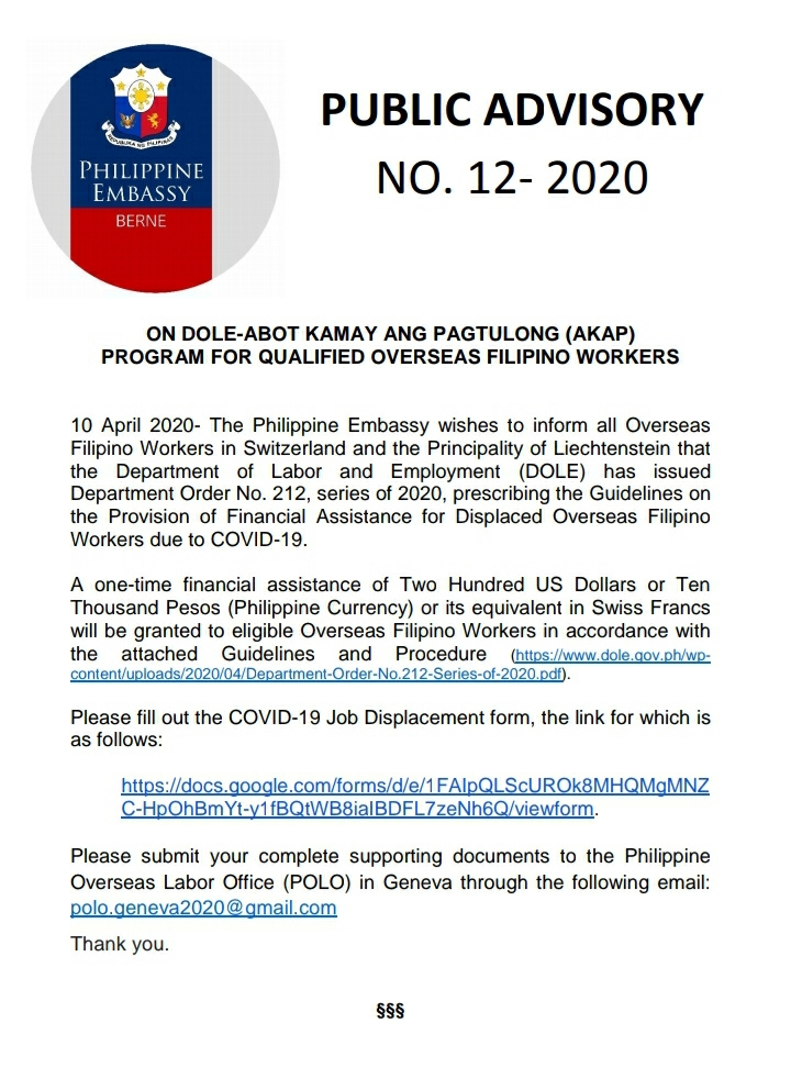 PA 12 2020 DOLE Financial Assistance to OFs