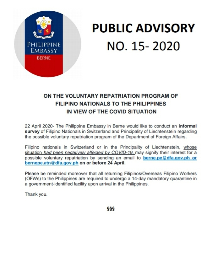 PA 15 2020 Voluntary Repatriation Program of the DFA