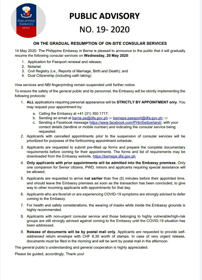 PA 19 2020 GRADUAL RESUMPTION OF ON SITE CONSULAR SERVICES