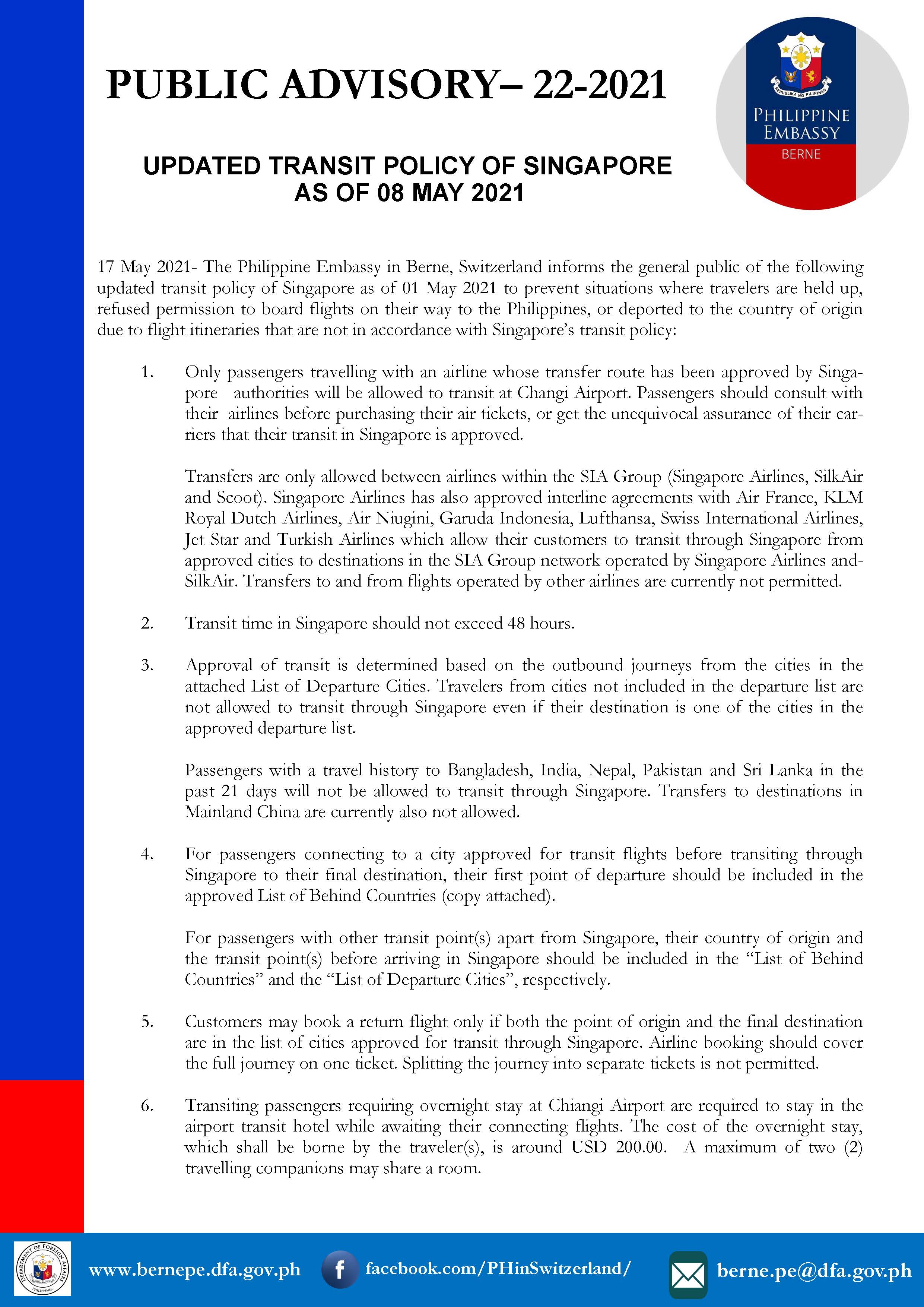 PA 22 2021 Updated Transit Policy of Singapore As of 08 May 2021 Page 1