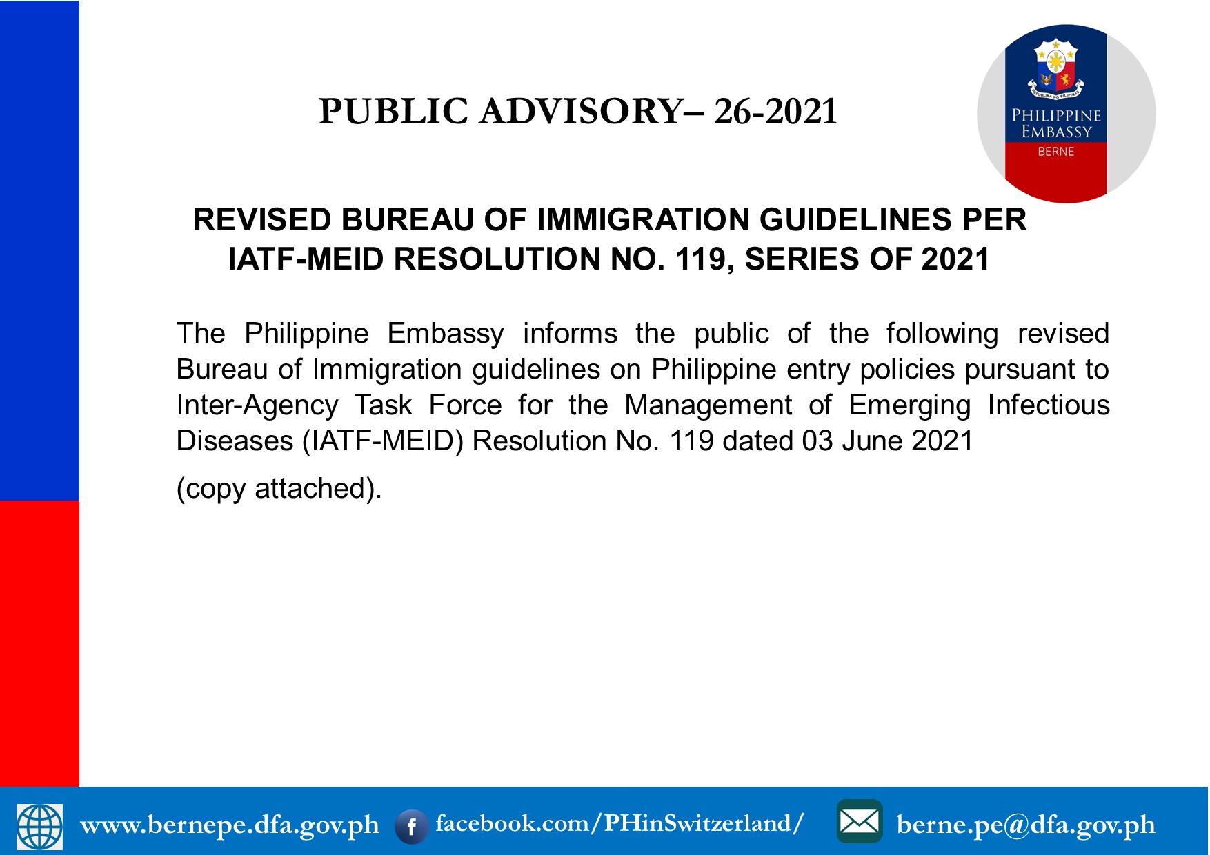 PA 26 2021 REVISED BUREAU OF IMMIGRATION GUIDELINES PER IATF MEID RESOLUTION NO. 119 SERIES OF 2021