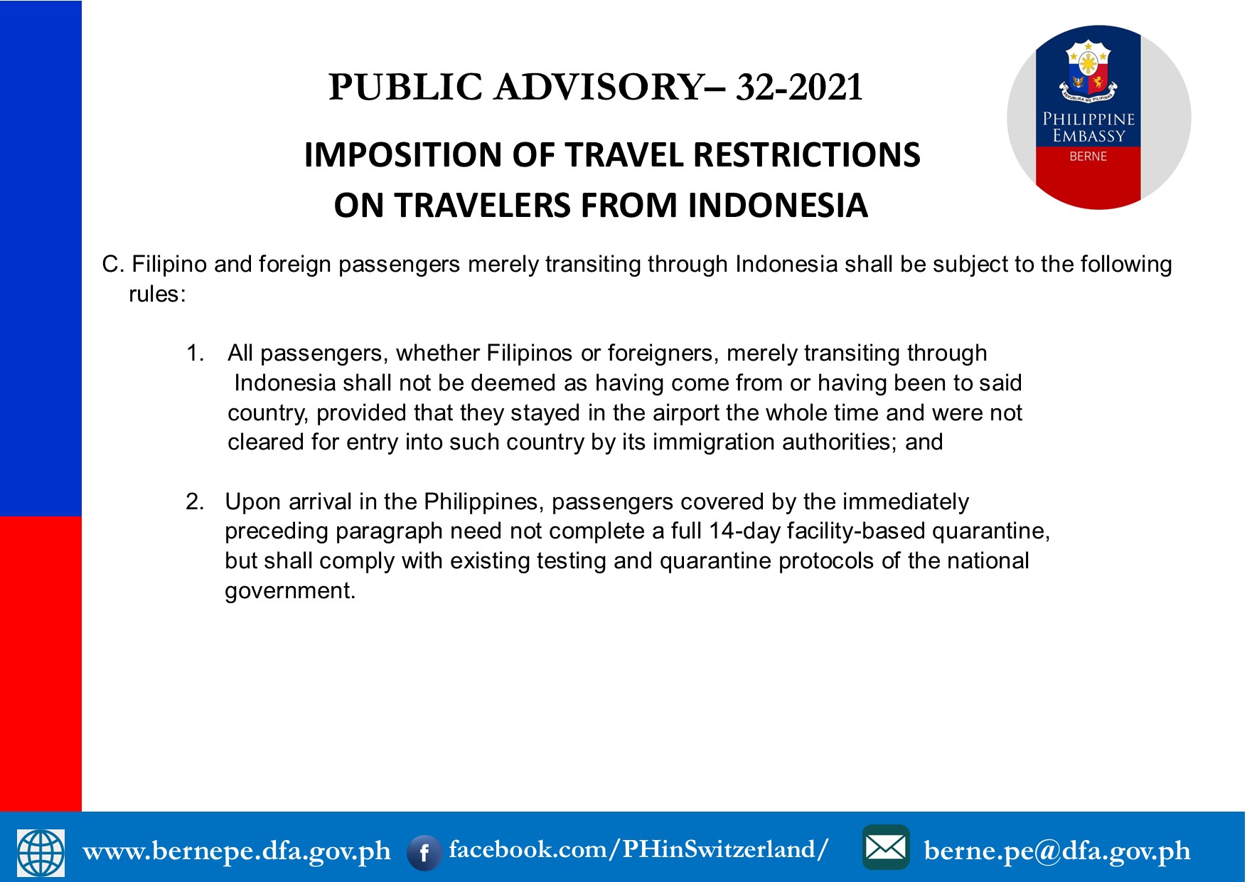 PA 32 2021 2 IMPOSITION OF TRAVEL RESTRICTIONS ON TRAVELERS FROM INDONESIA 