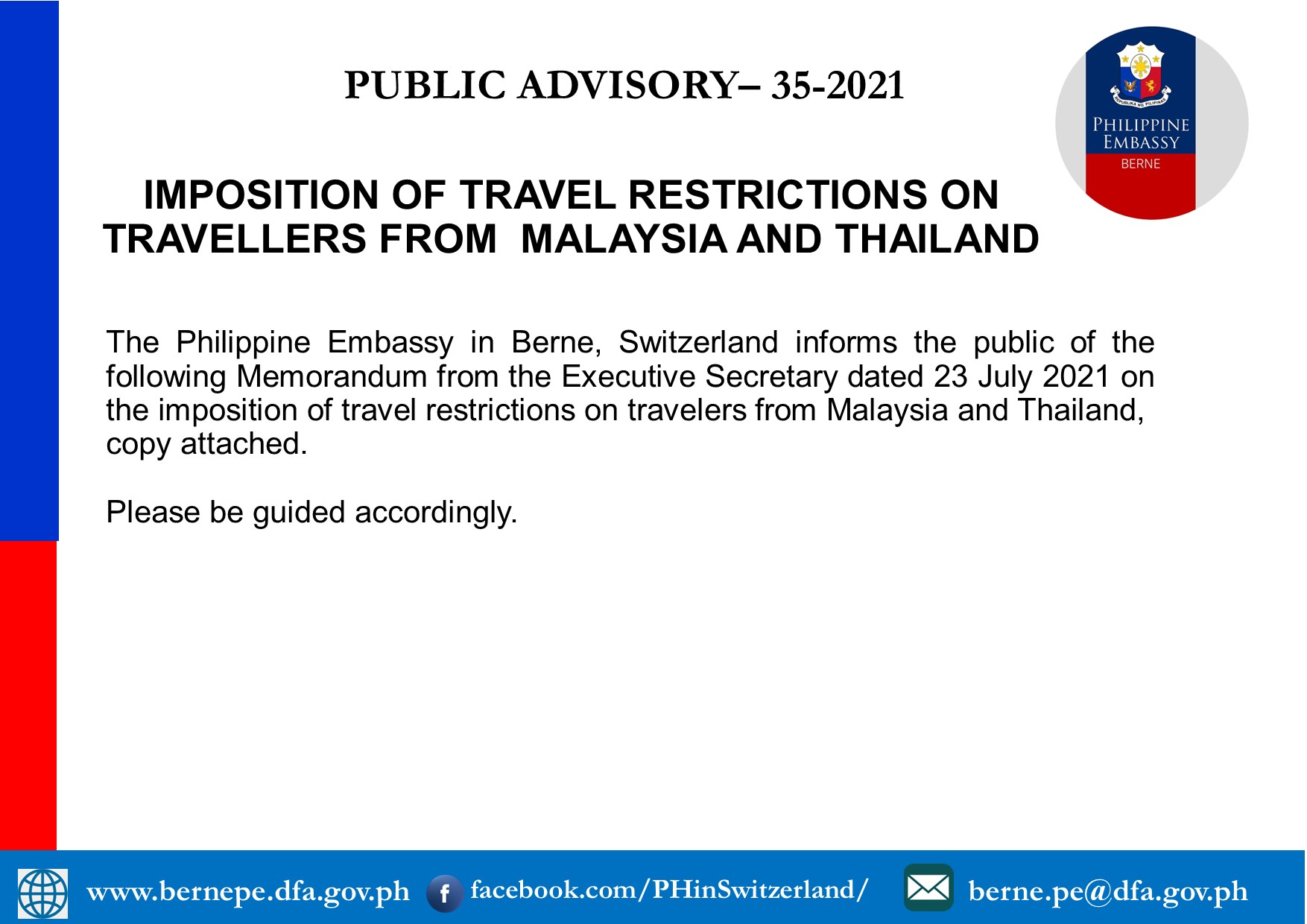 PA 35 2021 IMPOSITION OF TRAVEL RESTRICTIONS ON TRAVELLERS