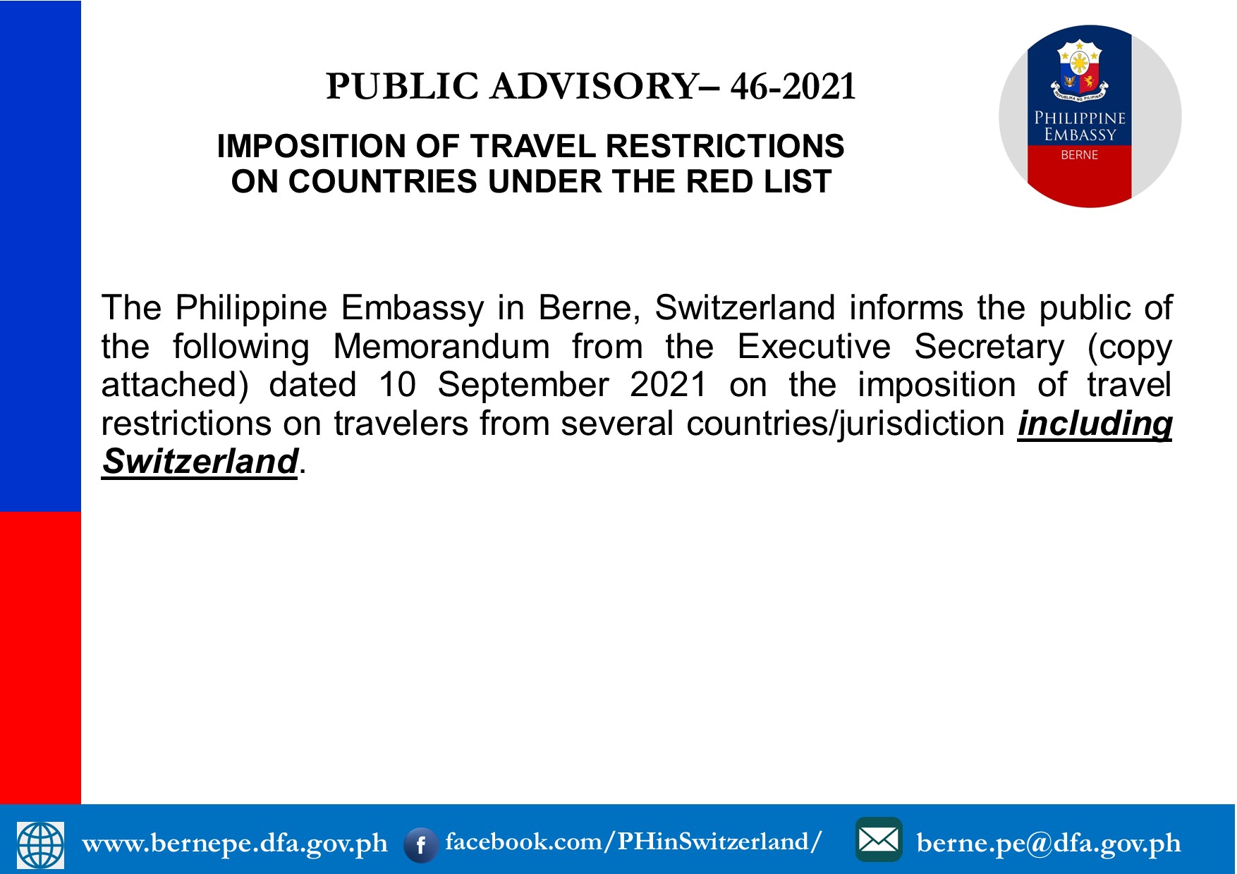 PA 46 2021 SIMPOSITION OF TRAVEL RESTRICTIONS ON COUNTRIES UNDER THE RED LIST