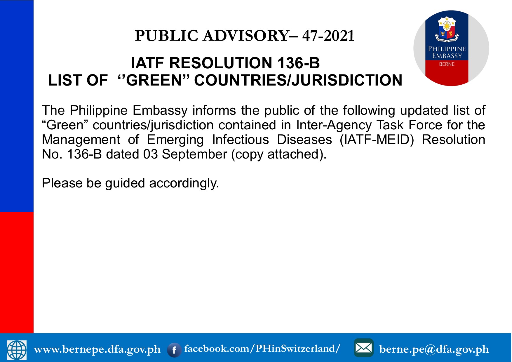 PA 47 2021 IATF RESOLUTION 136 B LIST OF GREEN COUNTRIES JURISDICTION