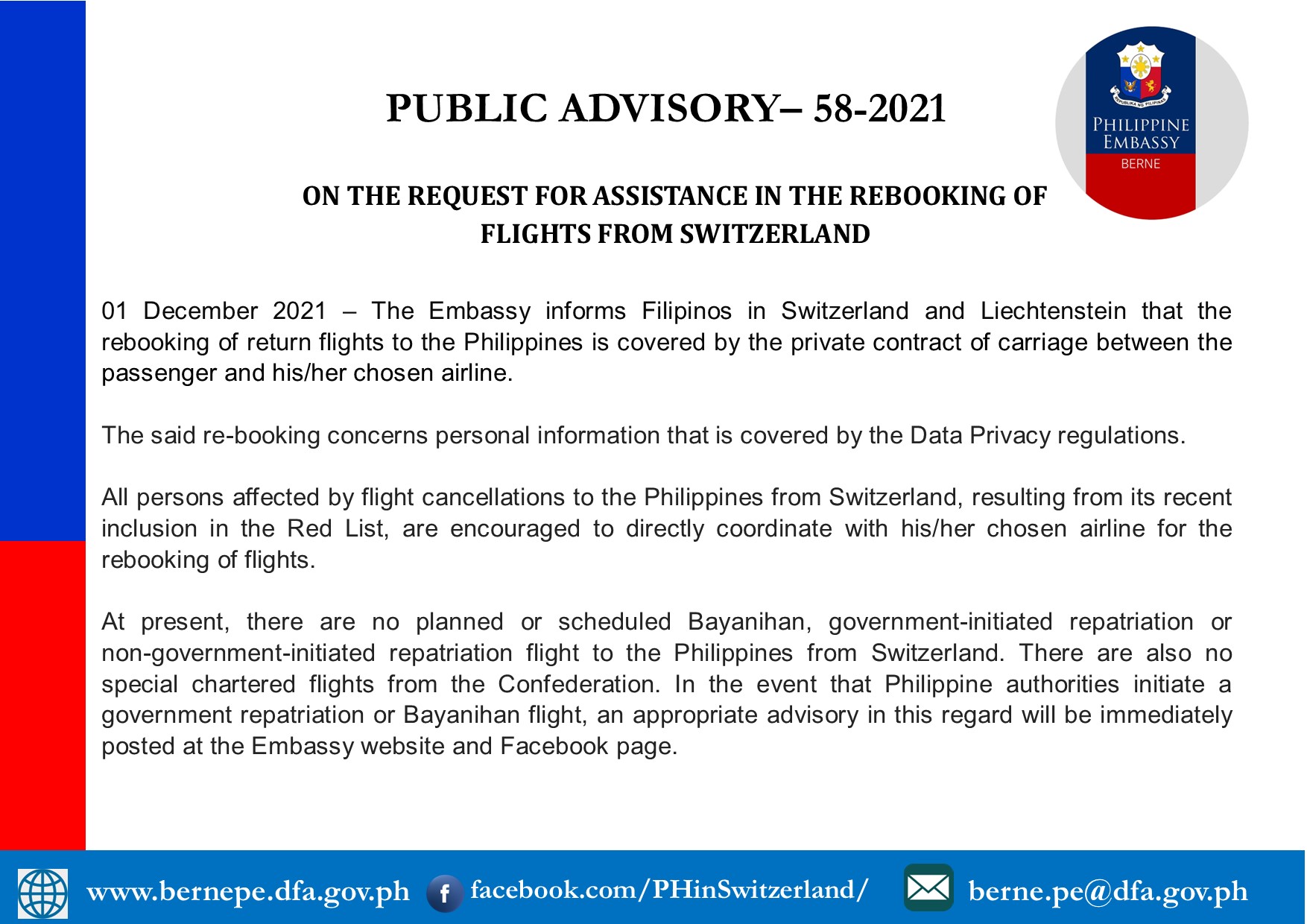 PA 58 2021 ON THE REQUEST FOR ASSISTANCE IN THE REBOOKING OF FLIGHTS