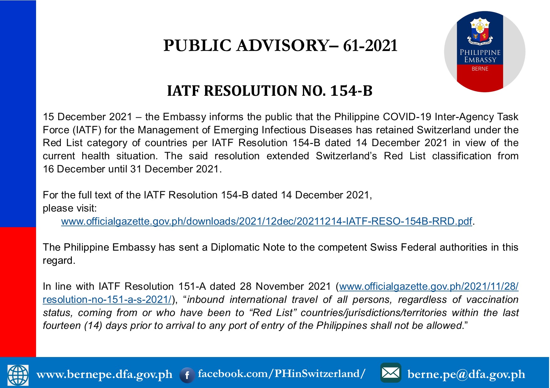 PUBLIC ADVISORY 61 2021 1 IATF RESOLUTION NO. 154 B