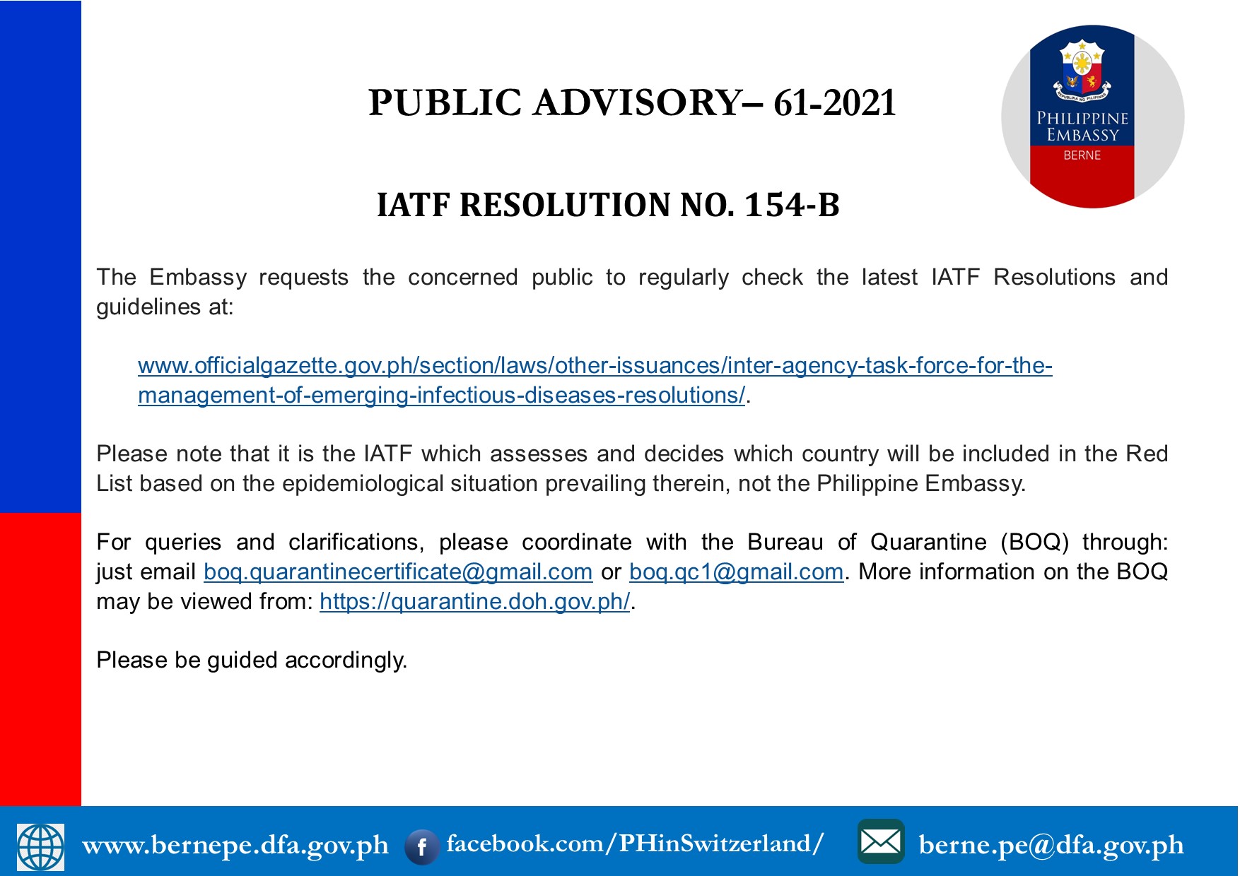 PUBLIC ADVISORY 61 2021 IATF RESOLUTION NO. 154 B