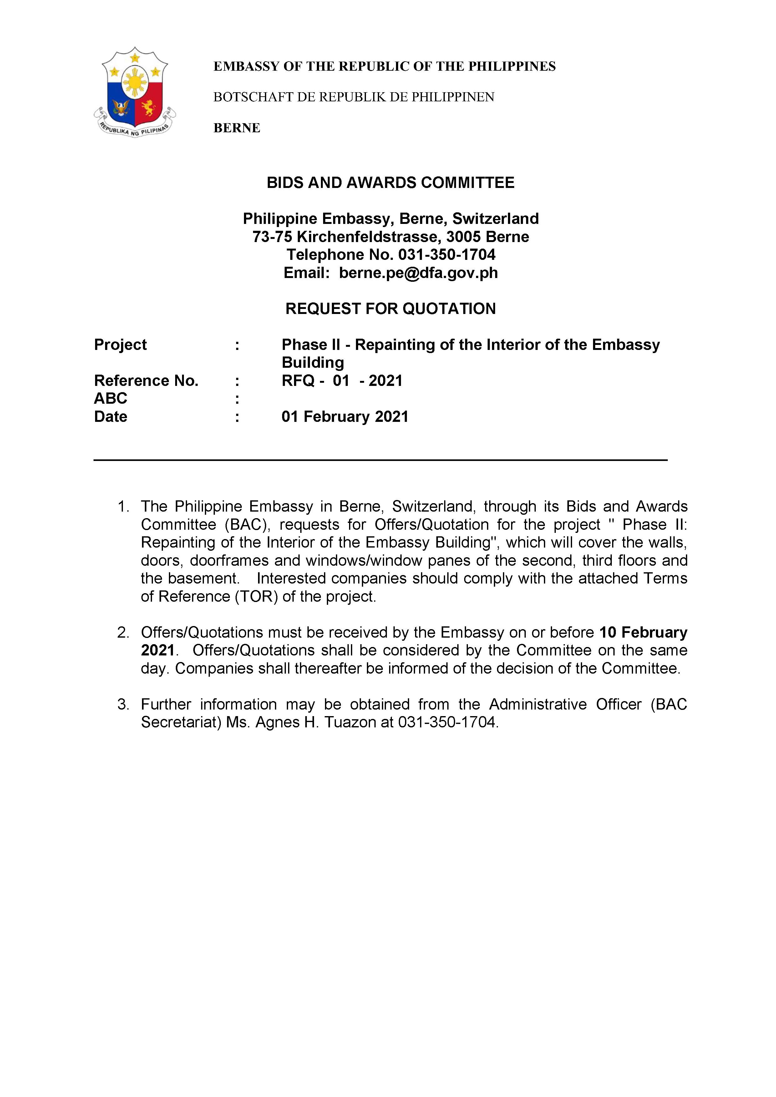 RFQ 01 2021 Phase II Repainting of the Interior of the Embassy Page 1