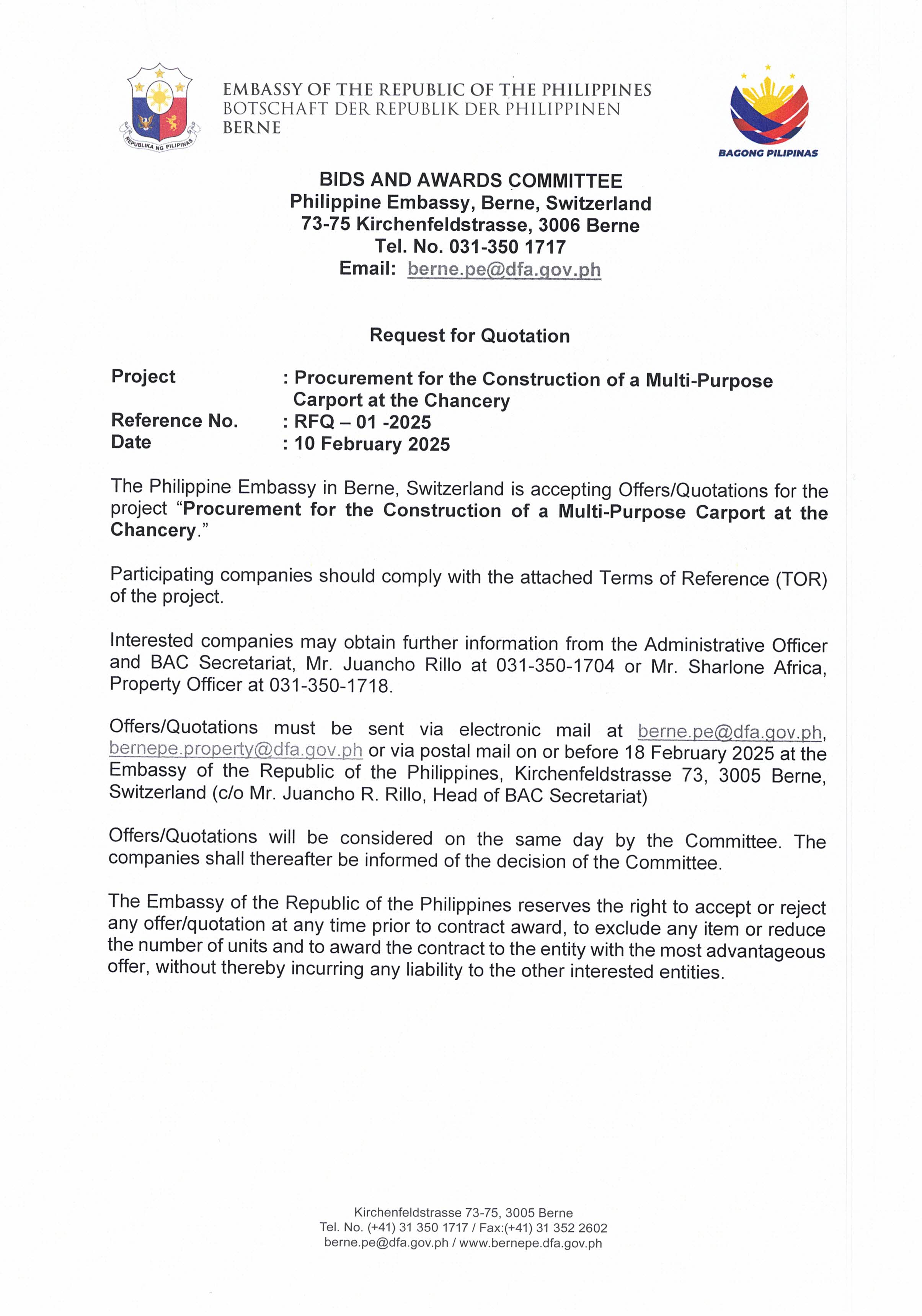 RFQ 01 2025 PROCUREMENT FOR THE CONSTRUCTION OF A MULTI PURPOSE CARPORT AT THE CHANCERY Page 1