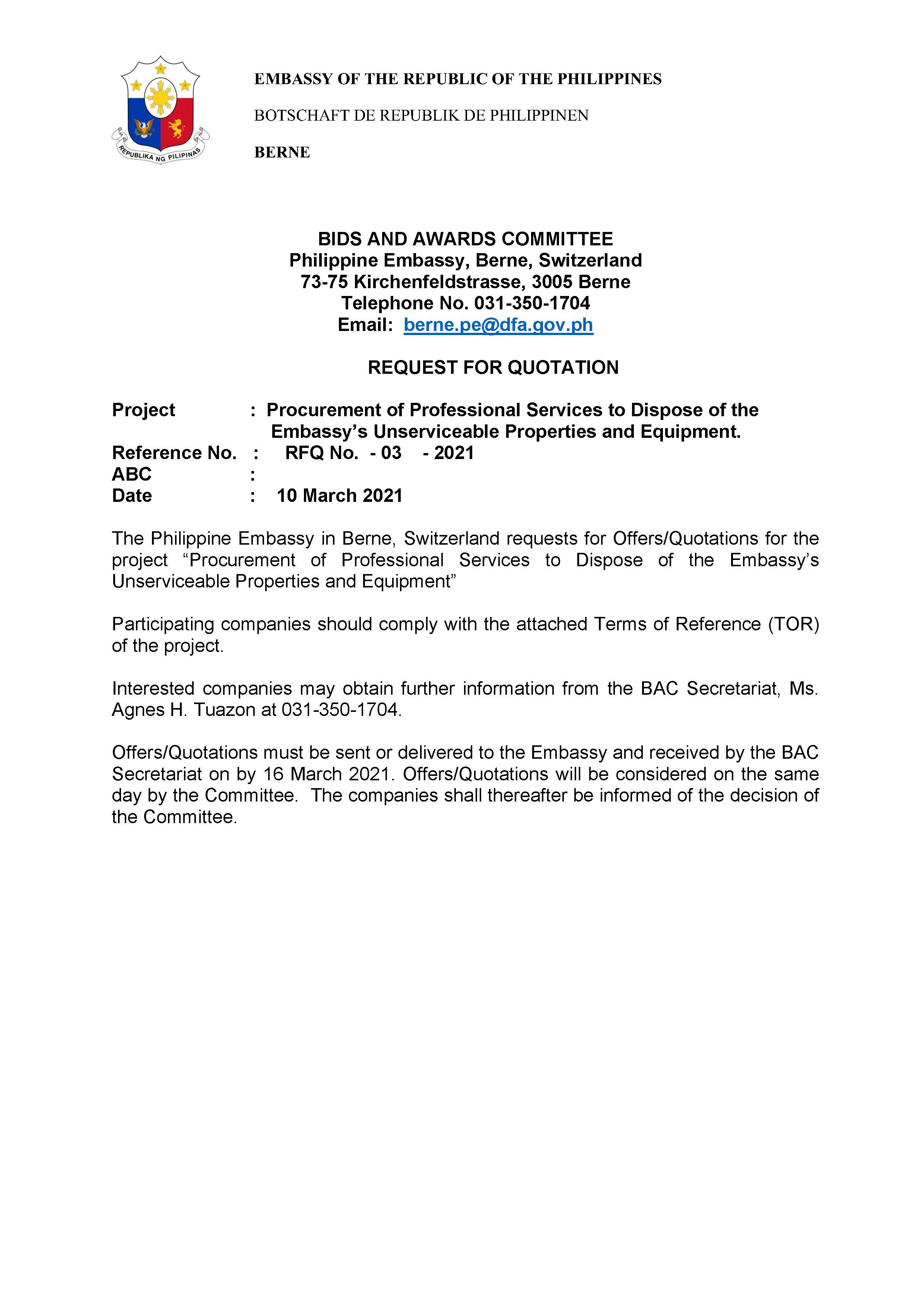 RFQ 02 2021 Procurement of Professional Services to Dispose of the Unservicable Equipments Page 1