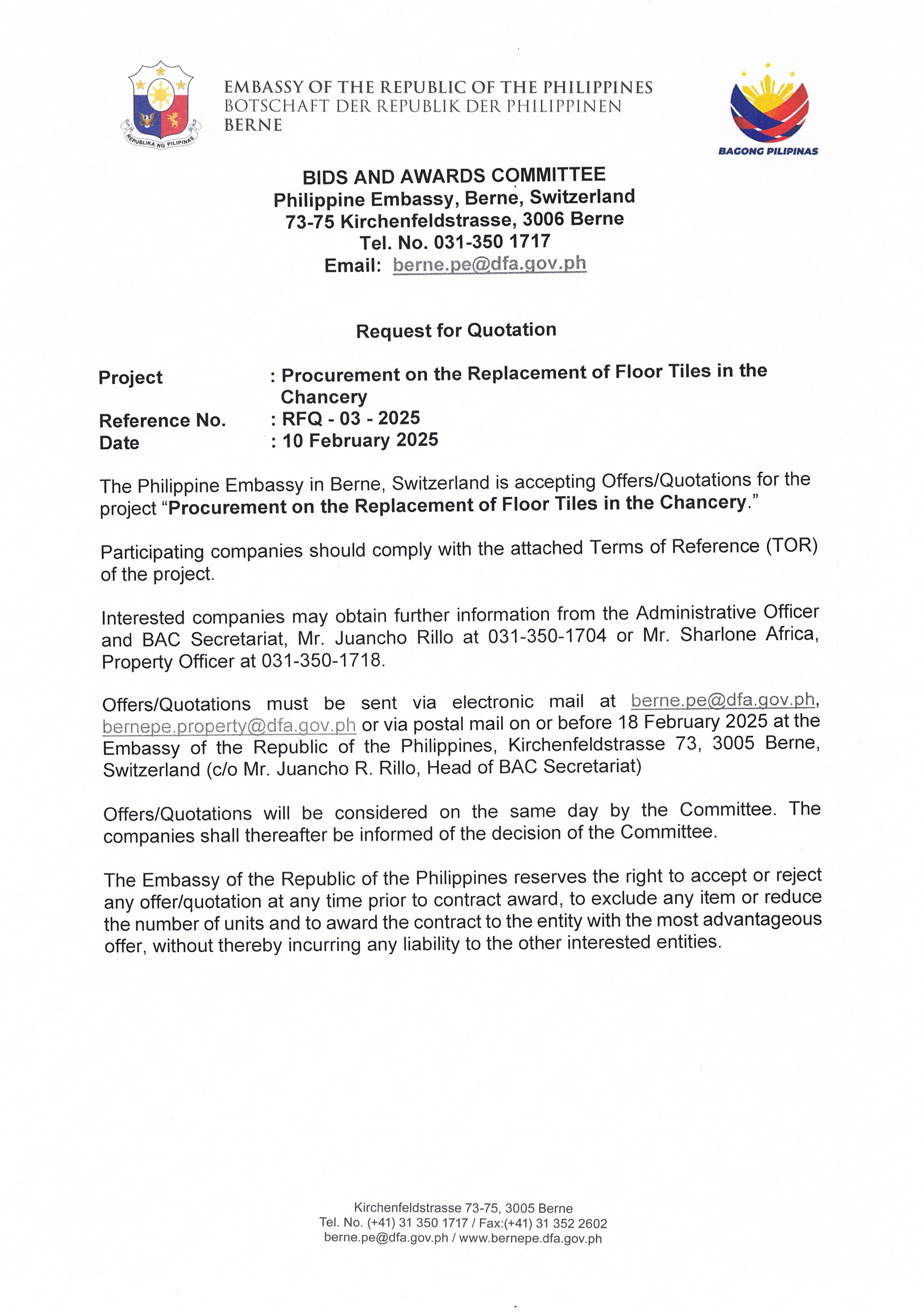 RFQ 03 2025 PROCUREMENT ON THE REPLACEMET OF FLOOR TILES IN THE CHANCERY Page 1