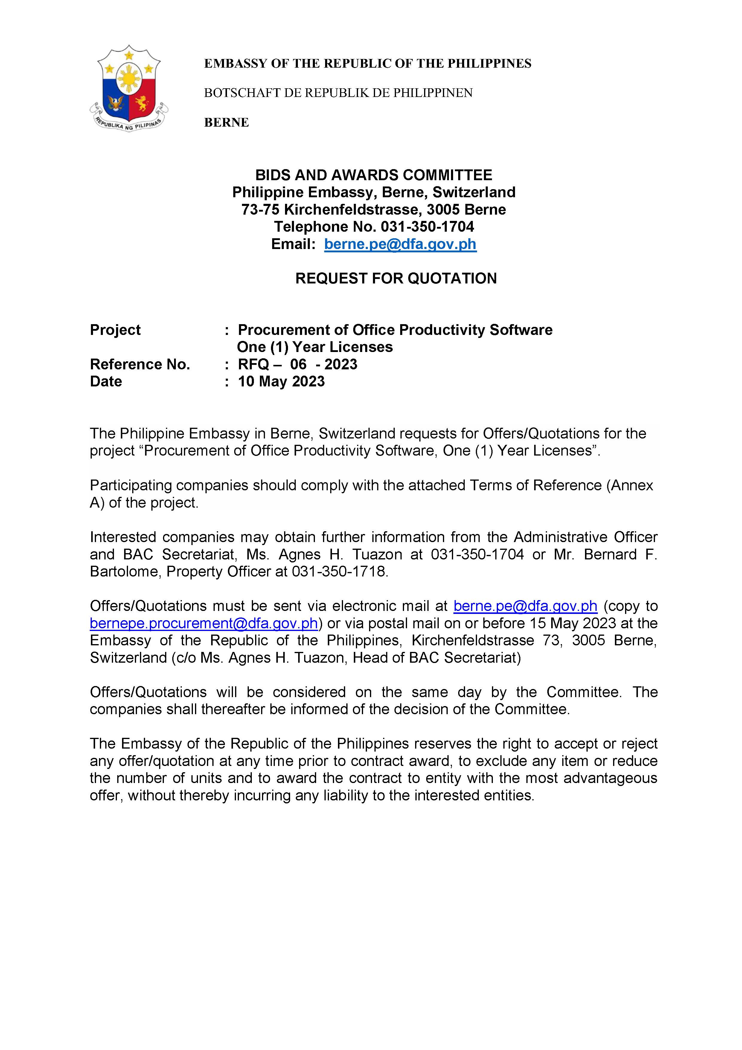 RFQ 06 2023 Microsoft office 365 Business Premium and Family 2023 10 May 2023 Page 1