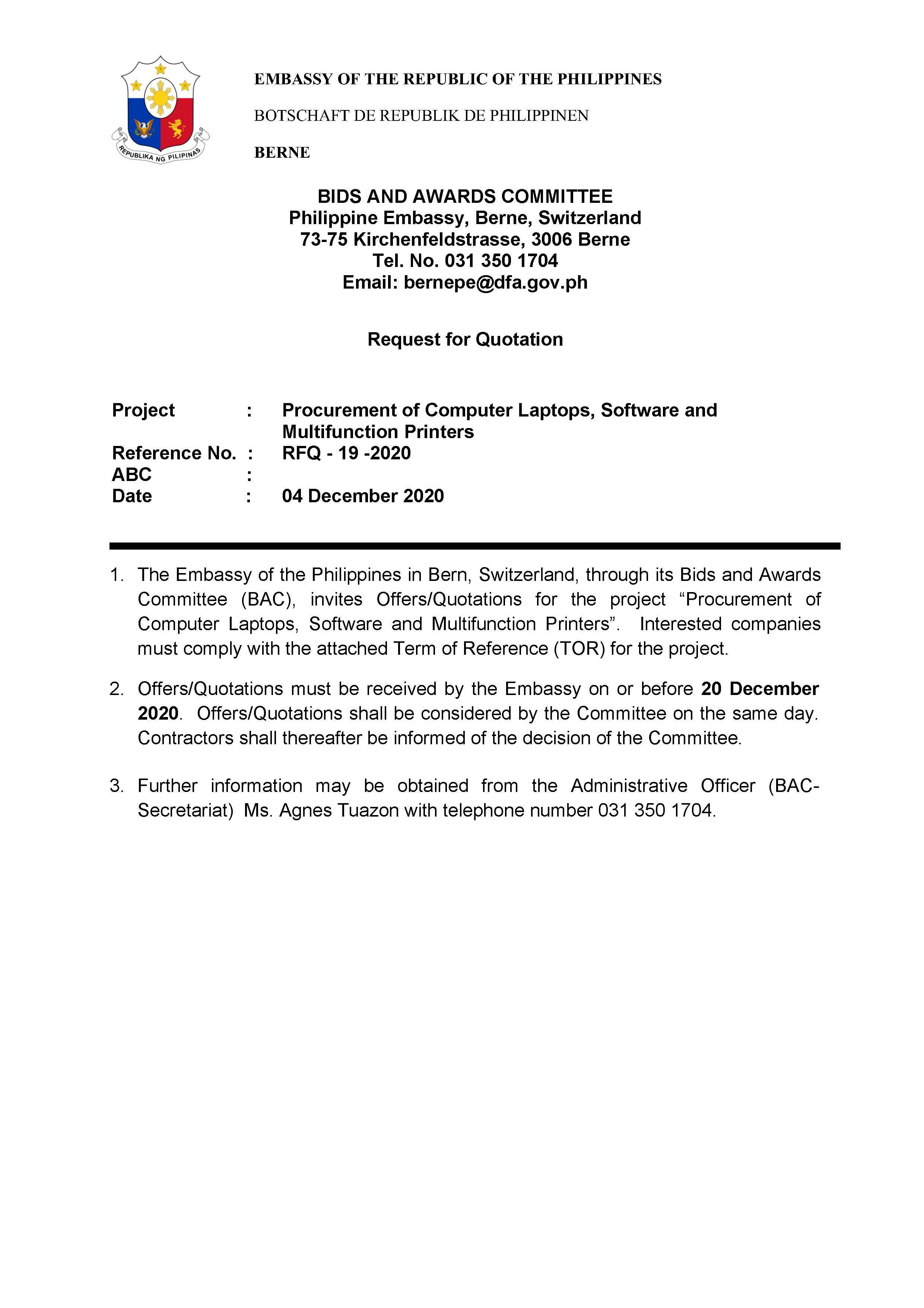 RFQ 19 2020 Procurement of Computer Laptops Software and Multifunction Printers Page 1