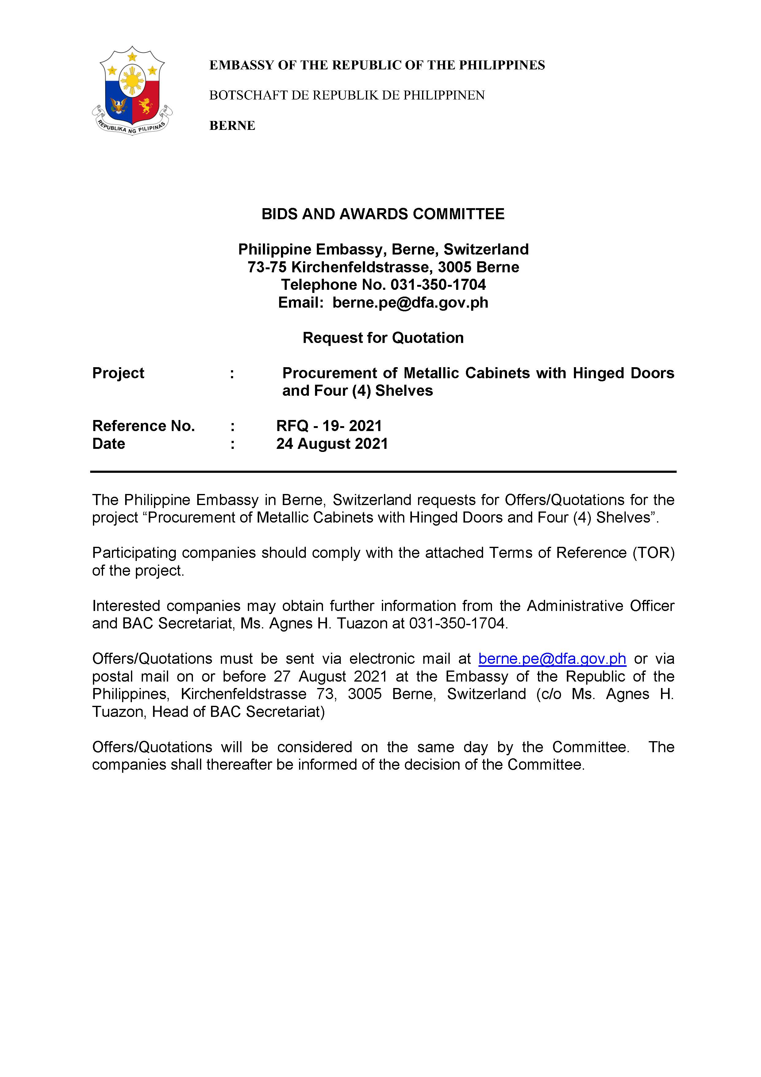RFQ 19 2021 Procurement of Metallic Cabinets with Hinged Doors and Four Shelves Page 1