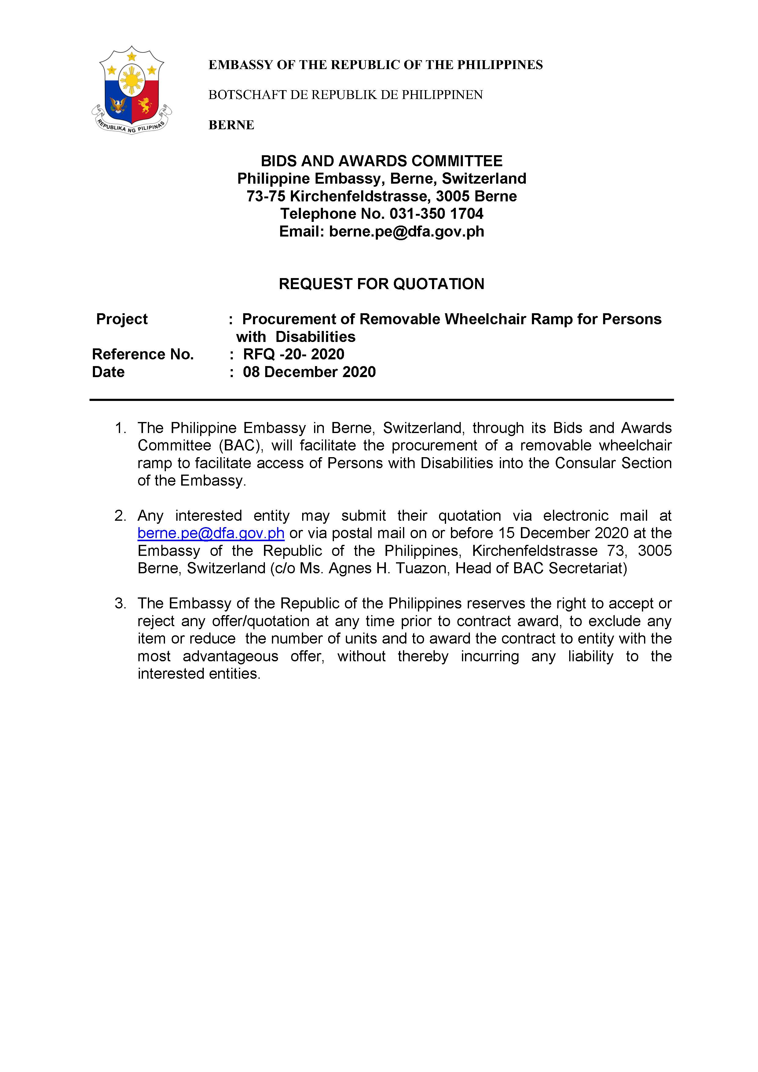 RFQ 20 2020 Procurement of Removable Wheelchair Ramp for Persons with Disabilities Page 1