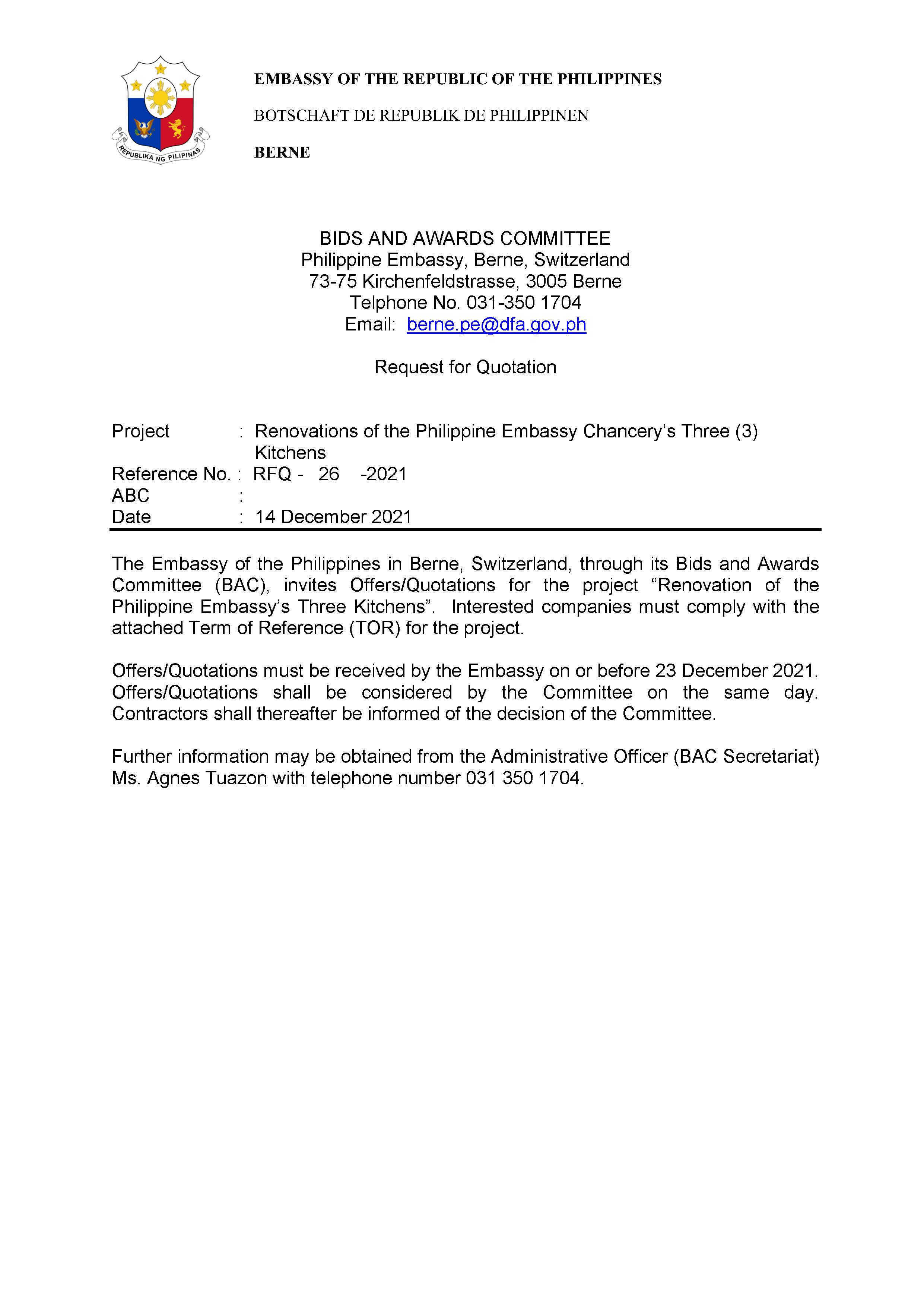 RFQ 26 2021 Technical Specifications Renovation of the PH Embassy Chancerys Three Kitchen Page 1