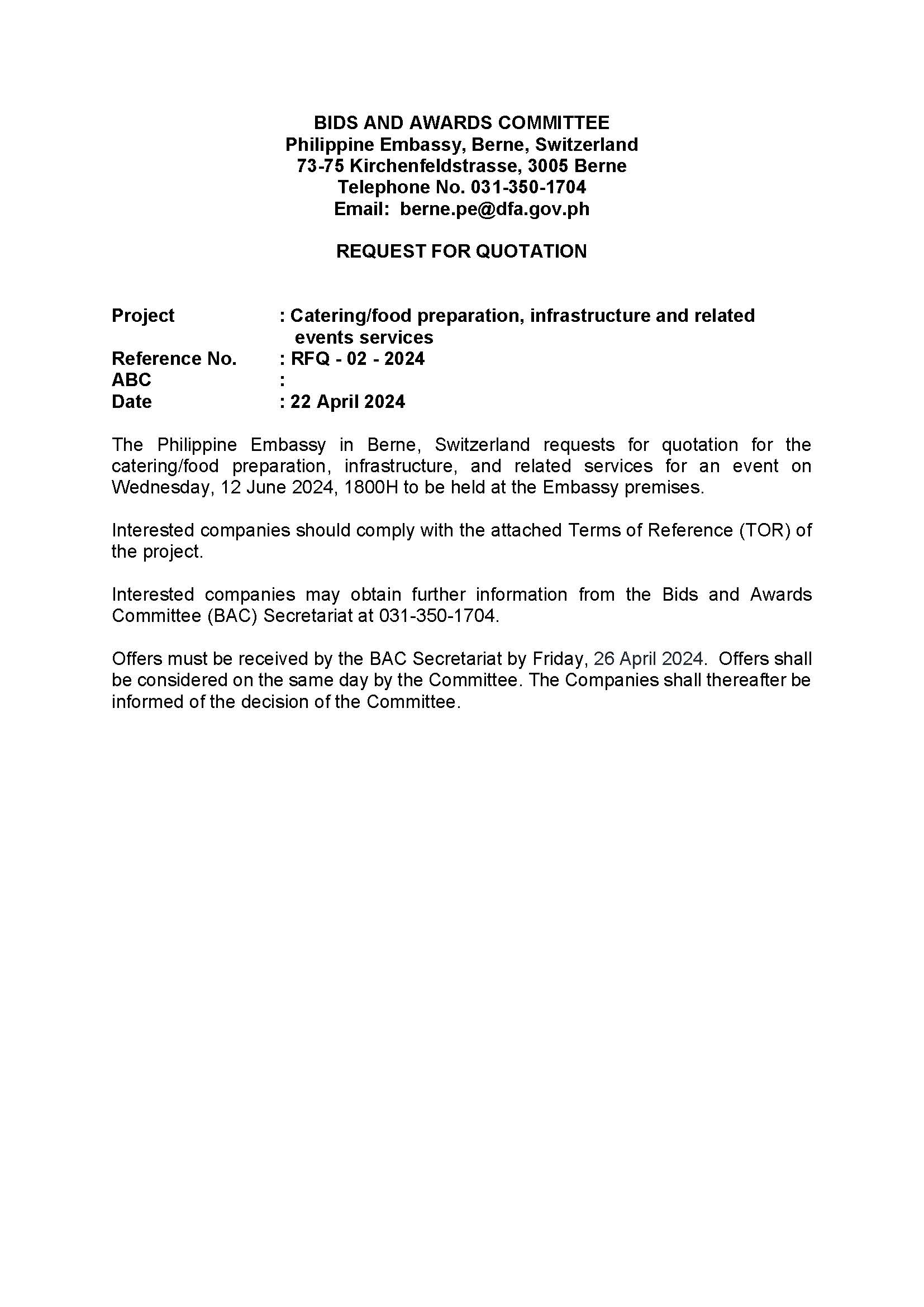 Request fro Qoutation RFQ 02 2024 Catering Food Preparation Infrastructure and Related Events Services Page 1