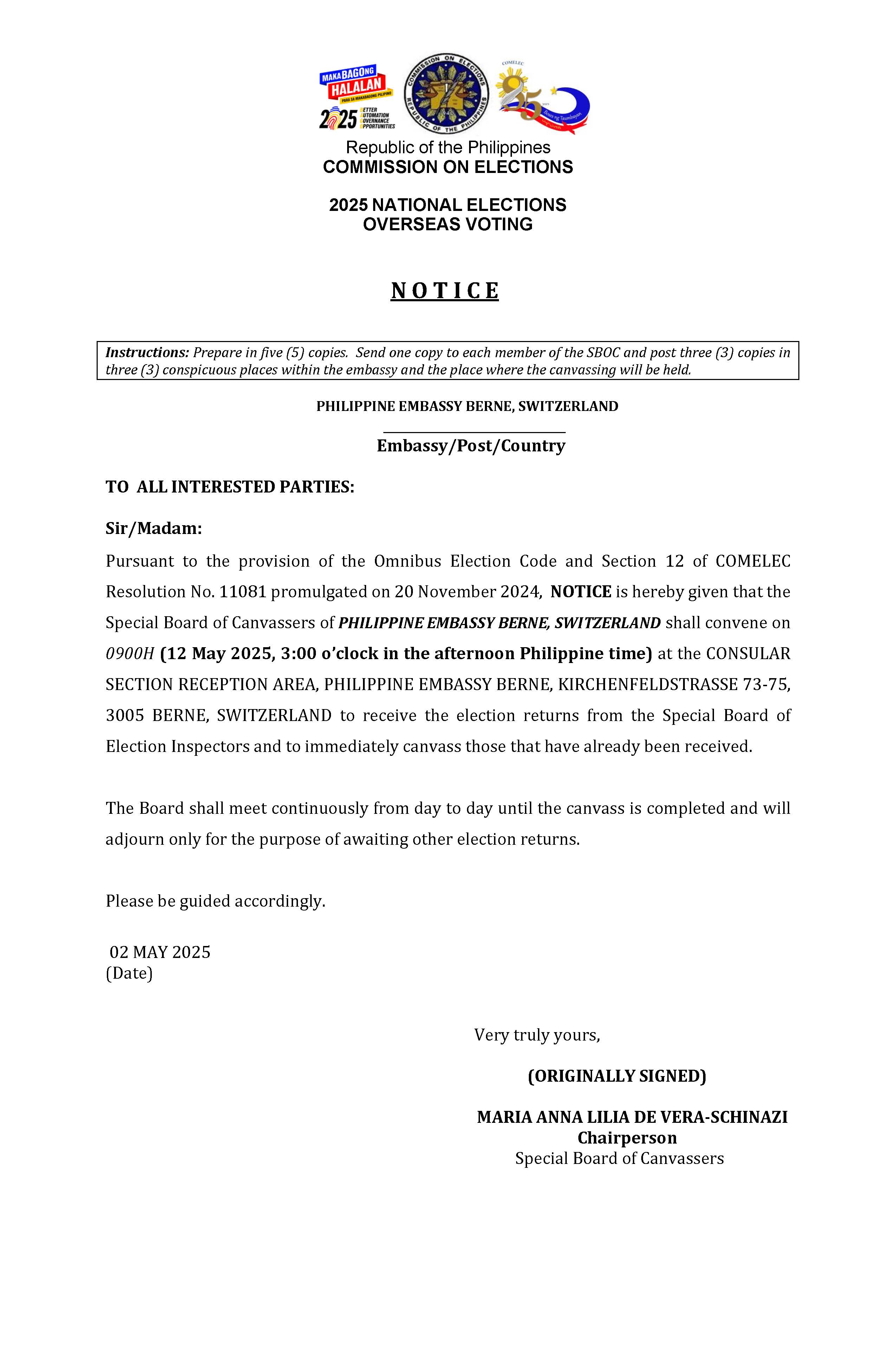SBOC Notice of Convening